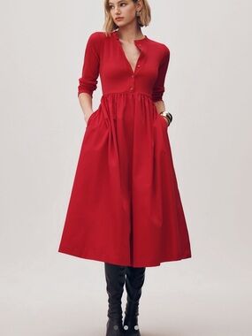 Maeve Long-Sleeve Twofer Cardigan Midi Dress